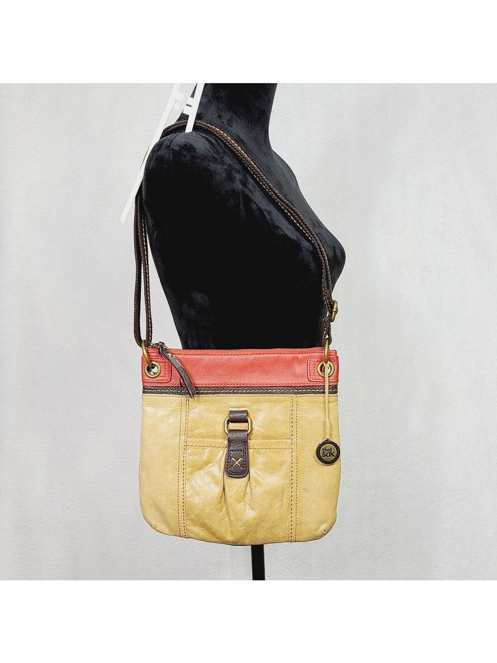 The Sak Kendra Tan Brown & Red Leather Crossbody Purse, PRE-OWNED